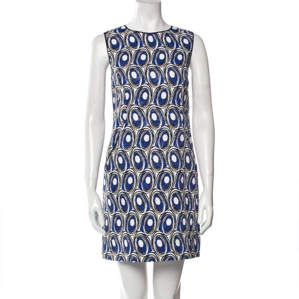 Miss Wu Sleeveless Blue Geometric Shift Dress medium